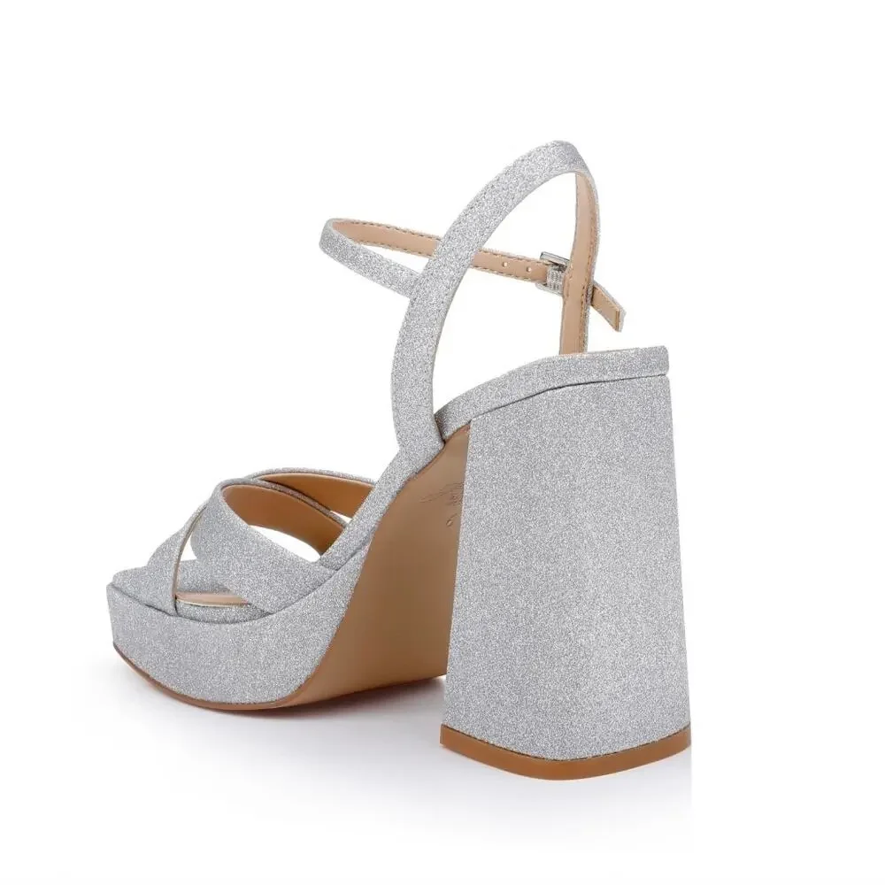 Jewel Badgley Mischka Rainbow Chunky Platforms 9 Silver Glitter JW4628 NWT‎ $129